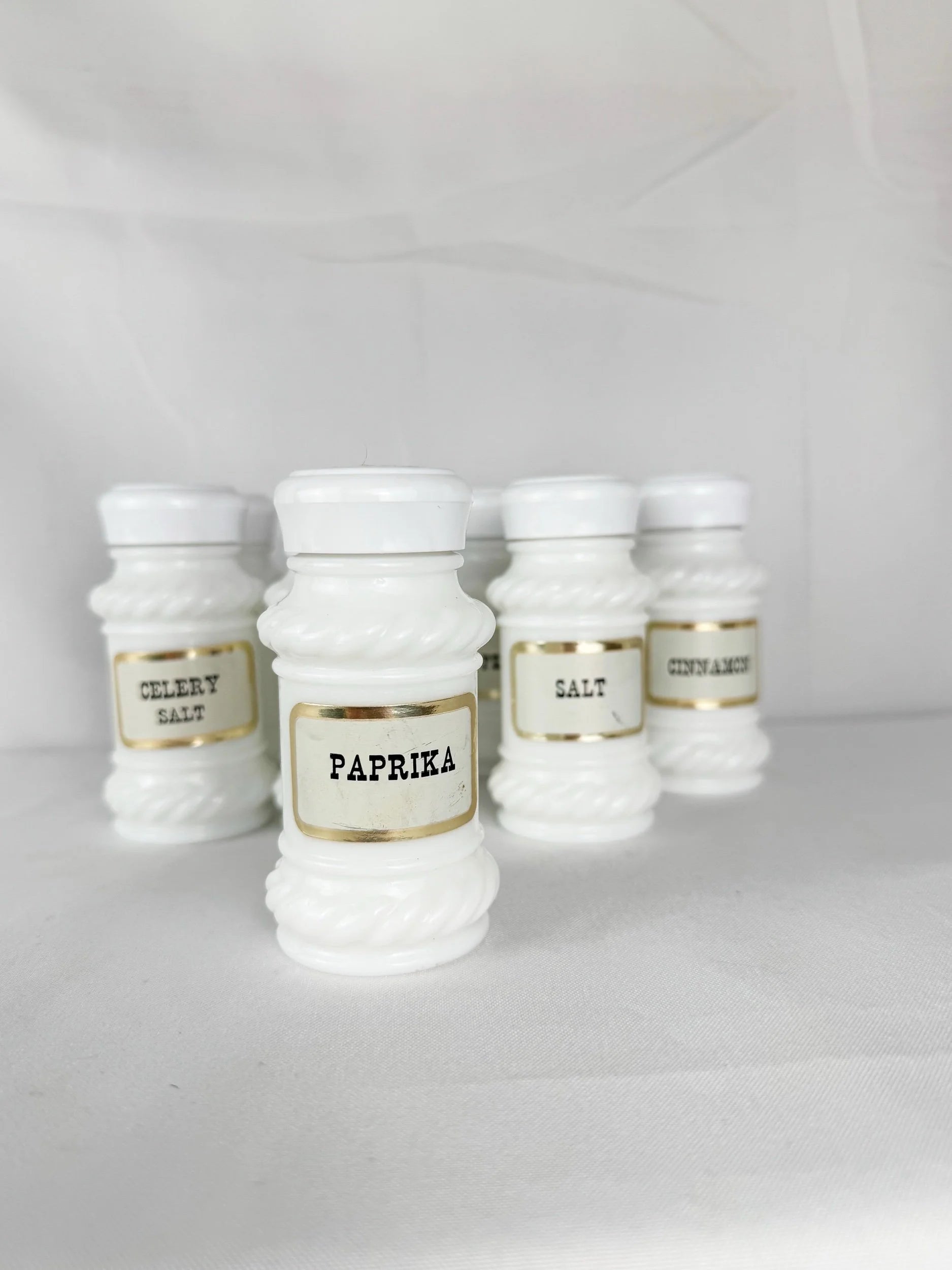 Set of 8 White Glass Spice Jars