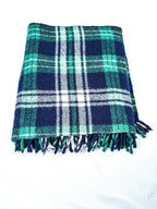 Vintage Green/Navy Plaid Wool Blend Blanket