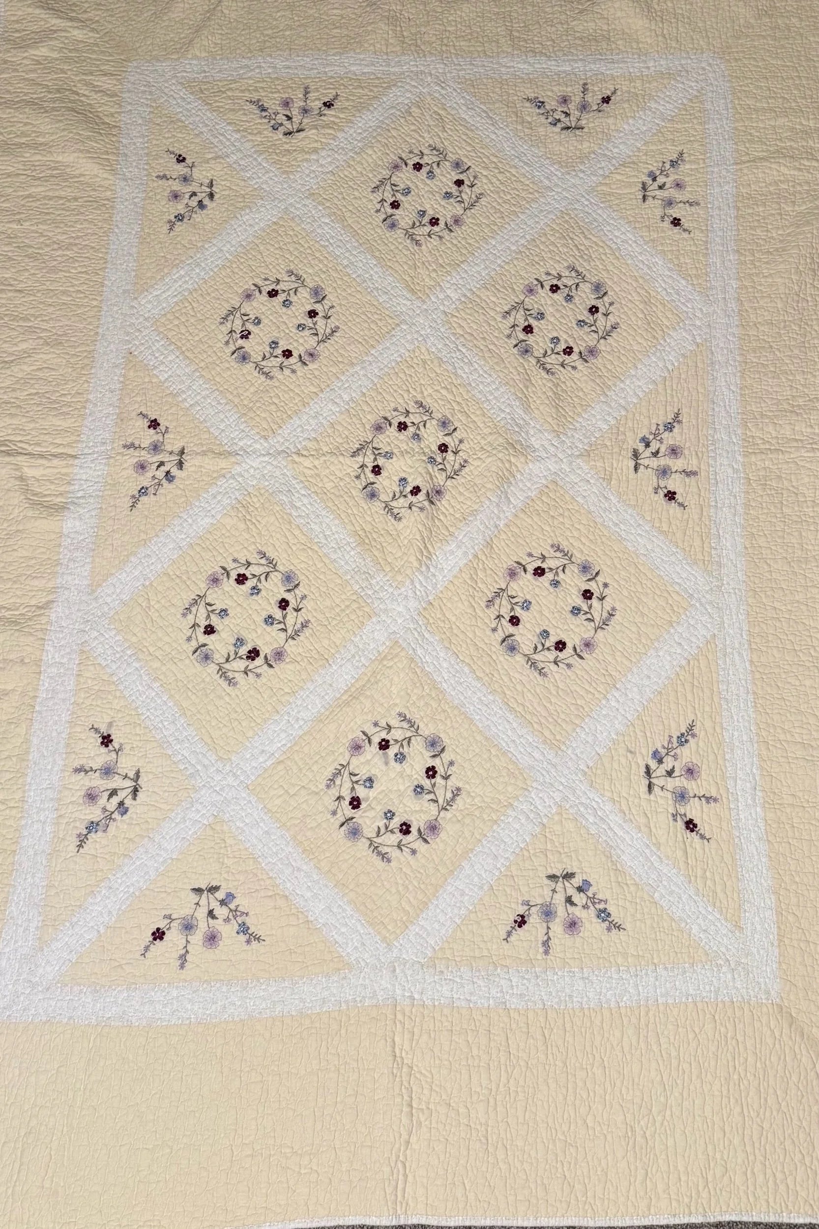 Butter Yellow Hand-Embroidered Quilt