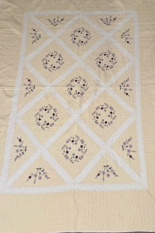 Butter Yellow Hand-Embroidered Quilt