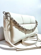 Isadora White Italian Leather Quilted Handbag