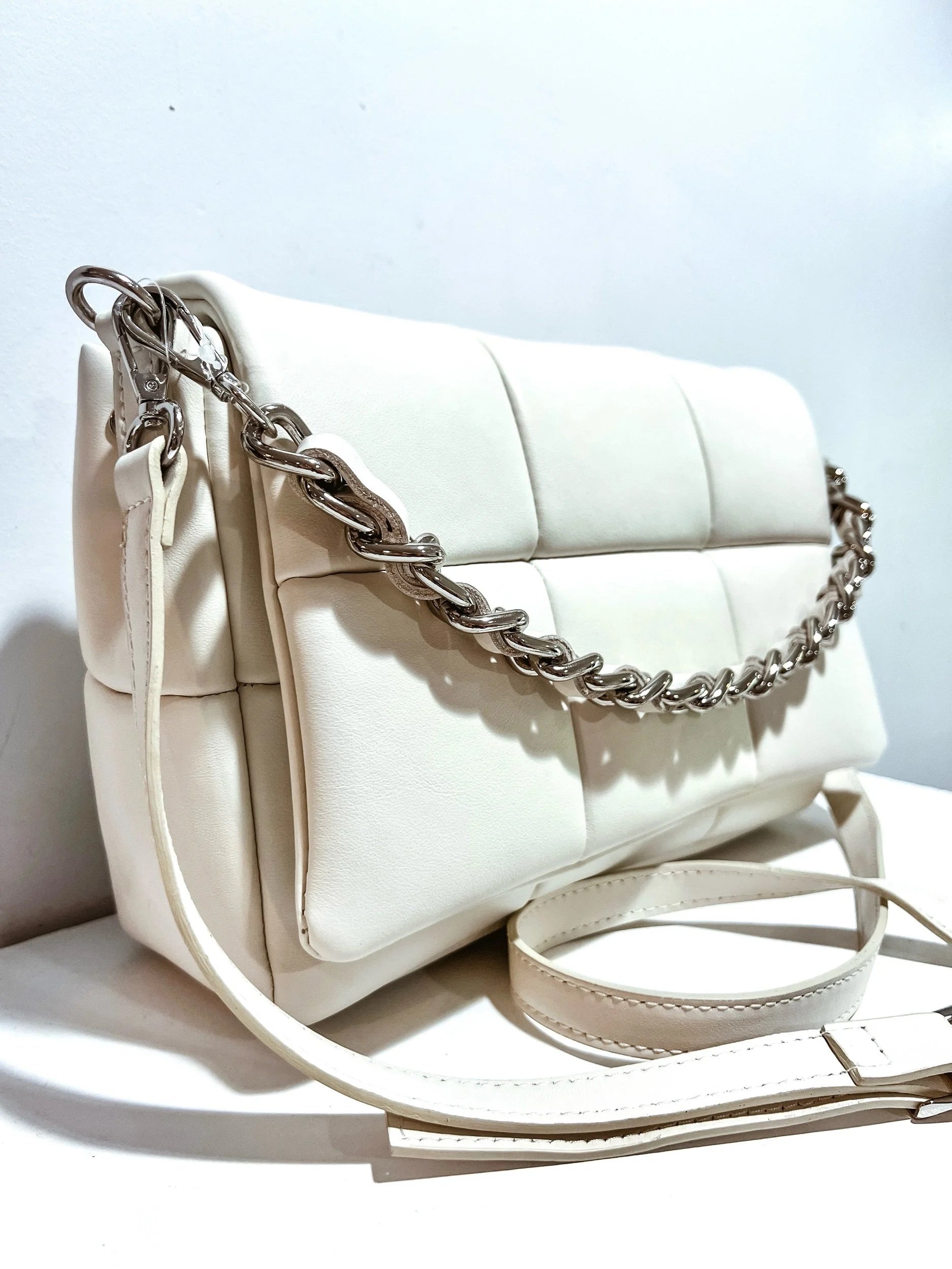 Isadora White Italian Leather Quilted Handbag