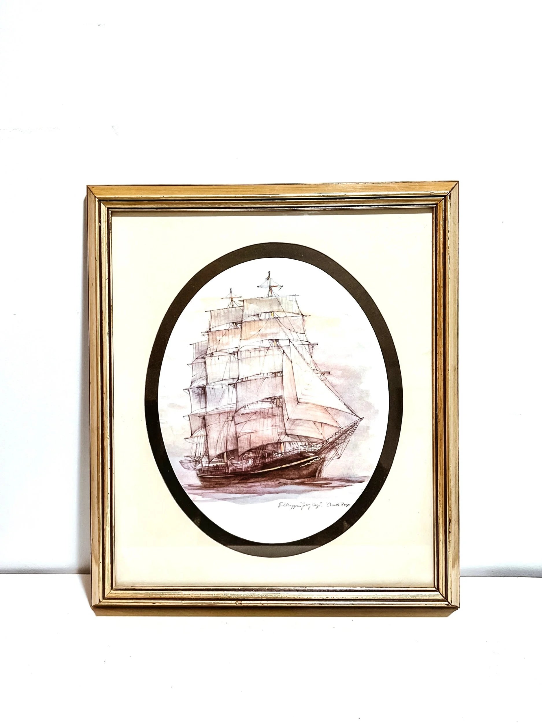 Framed George Stage Watercolor Art Print, Signed