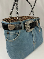 Vintage Y2K Denim Bootie Belt Bag w/ Beaded Handles