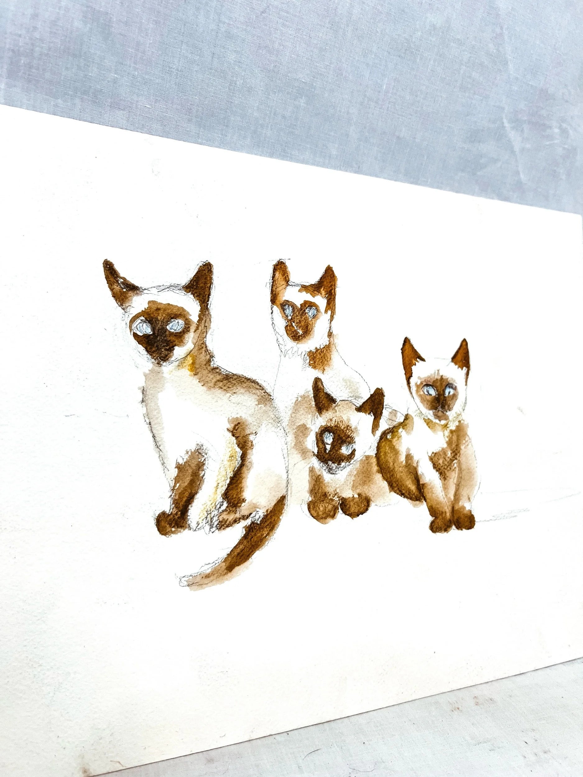 Siamese Babies, Watercolor on Paper