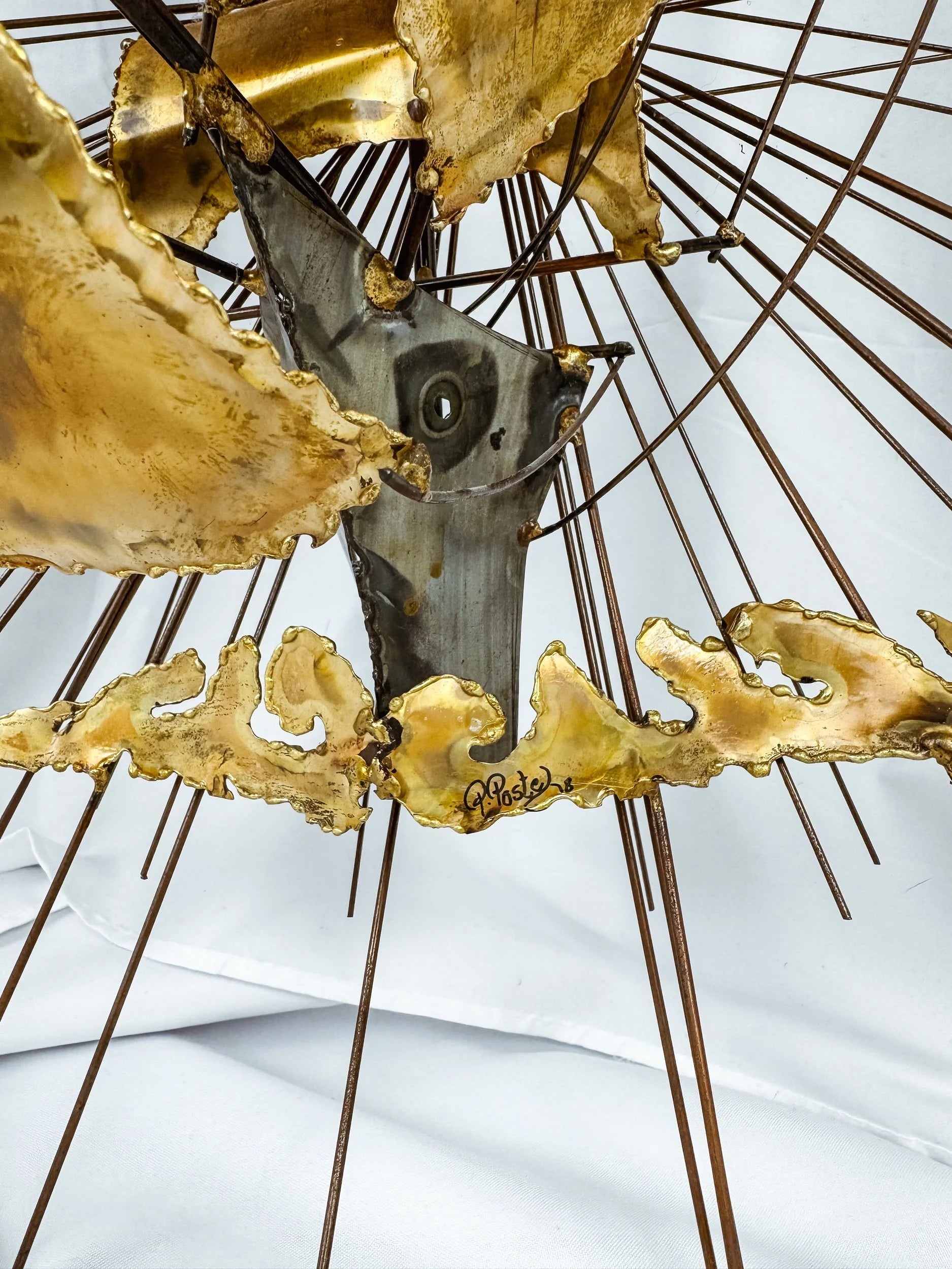 Large Signed Torch Cut Brass Sunburst MCM Wall Sculpture