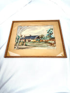 Framed Abstract Original Watercolor Painting, Signed