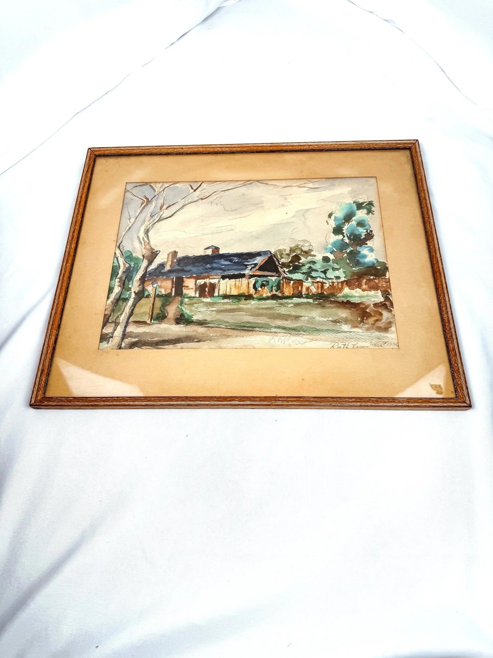 Framed Abstract Original Watercolor Painting, Signed