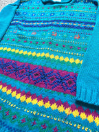 Teal Knit Floral Oversized Sweater