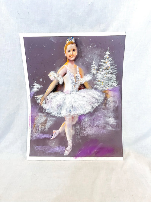 Ballerina at Christmas Pastel Painting on Watercolor Paper
