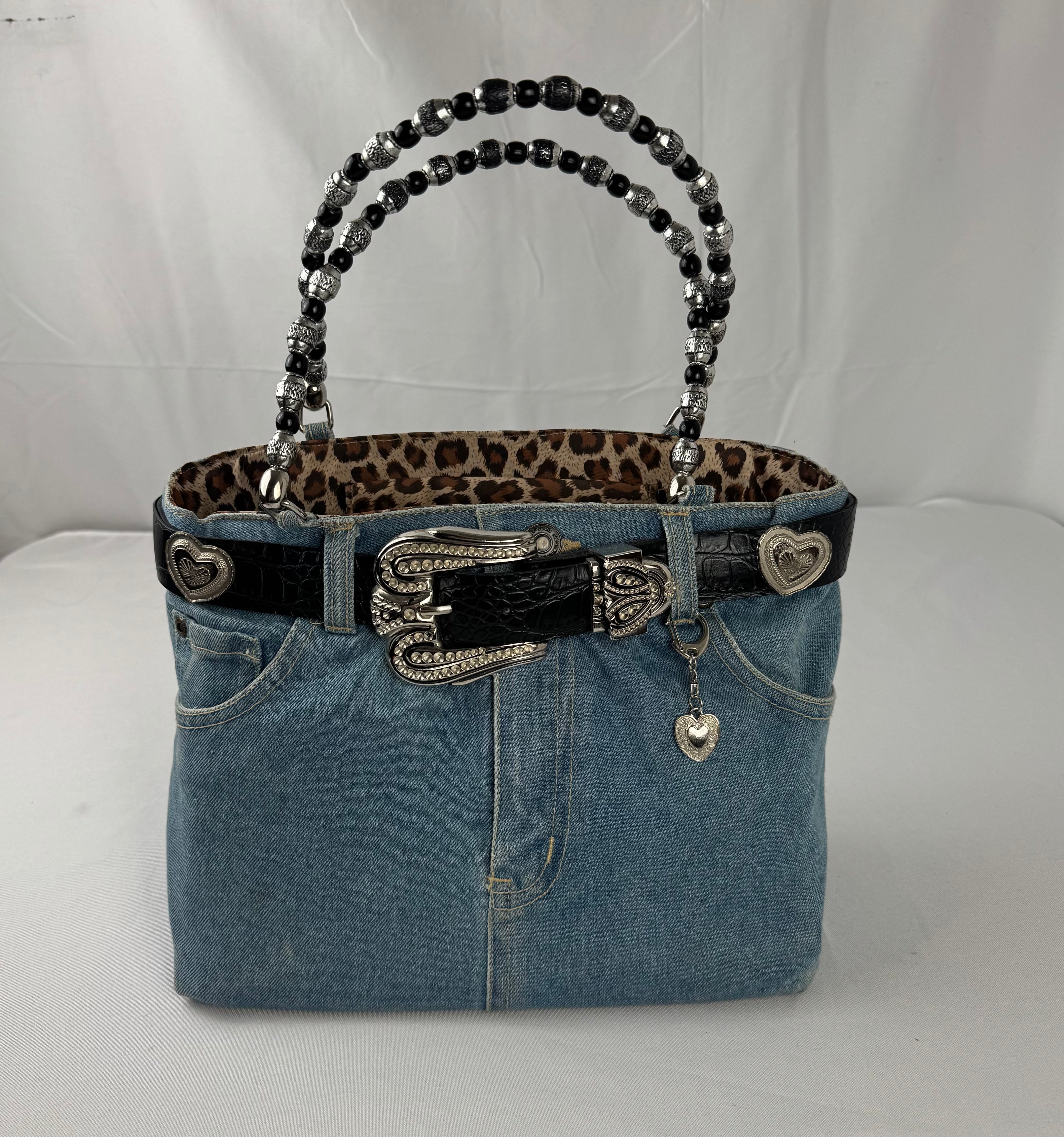 Vintage Y2K Denim Bootie Belt Bag w/ Beaded Handles