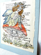 Original Painting, Fairy on Mushroom Over Book Page