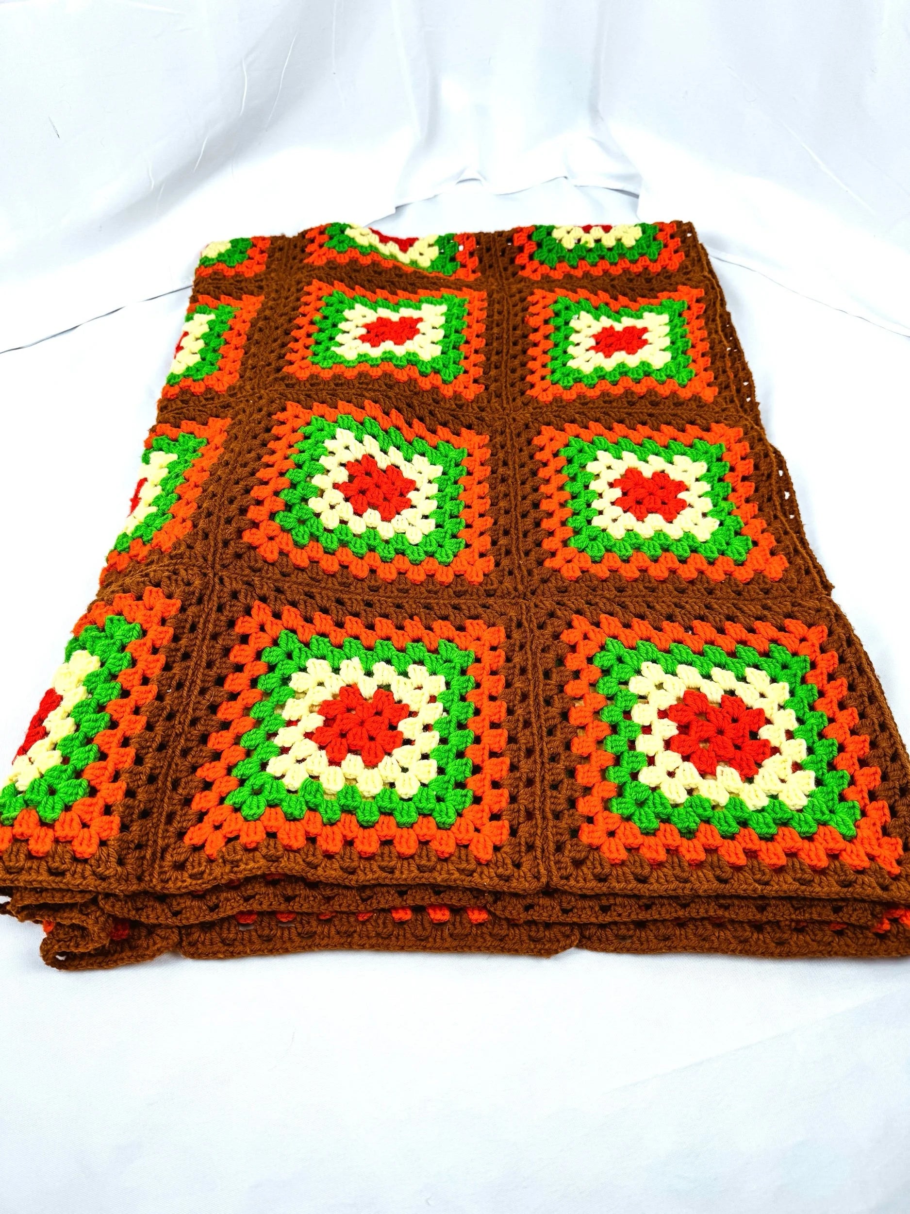 Hand-Crocheted Retro Granny Square Afghan