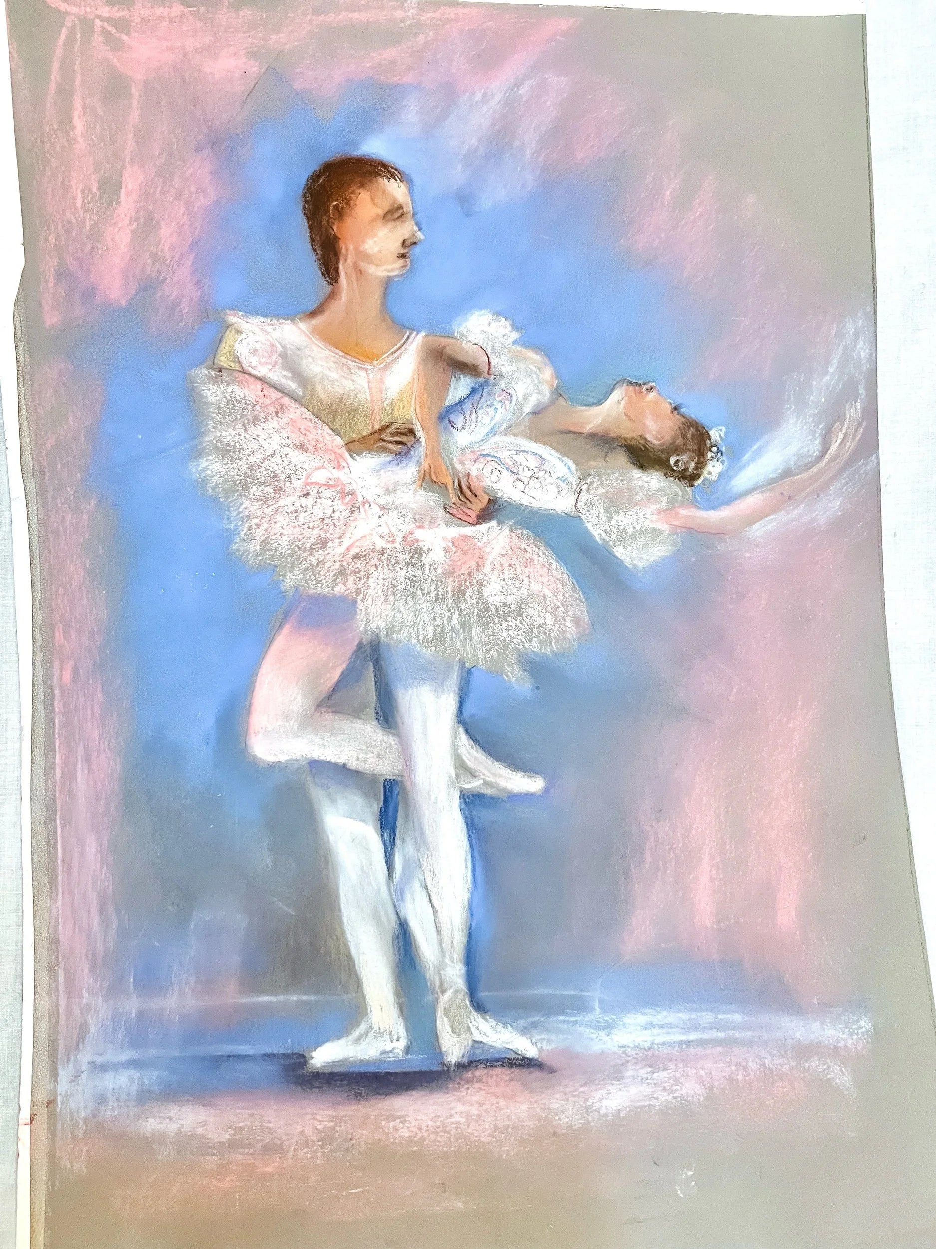 Ballet Couple Pastel Painting on Watercolor Paper