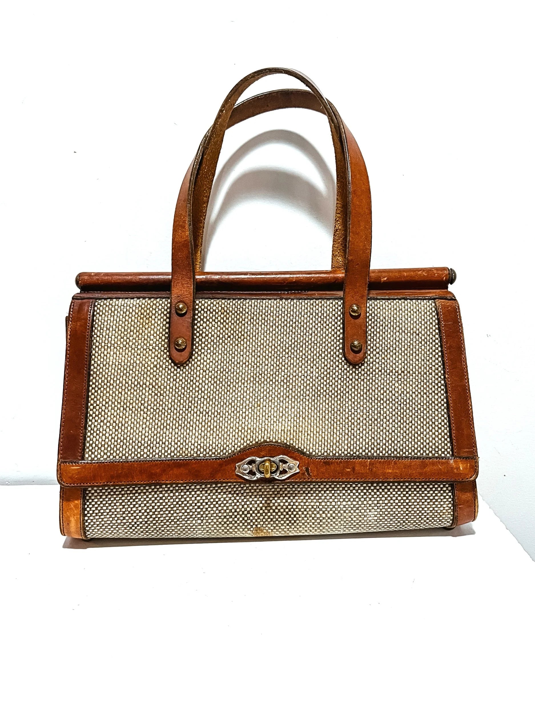 Vintage John Romain Leather/ Tweed Handbag