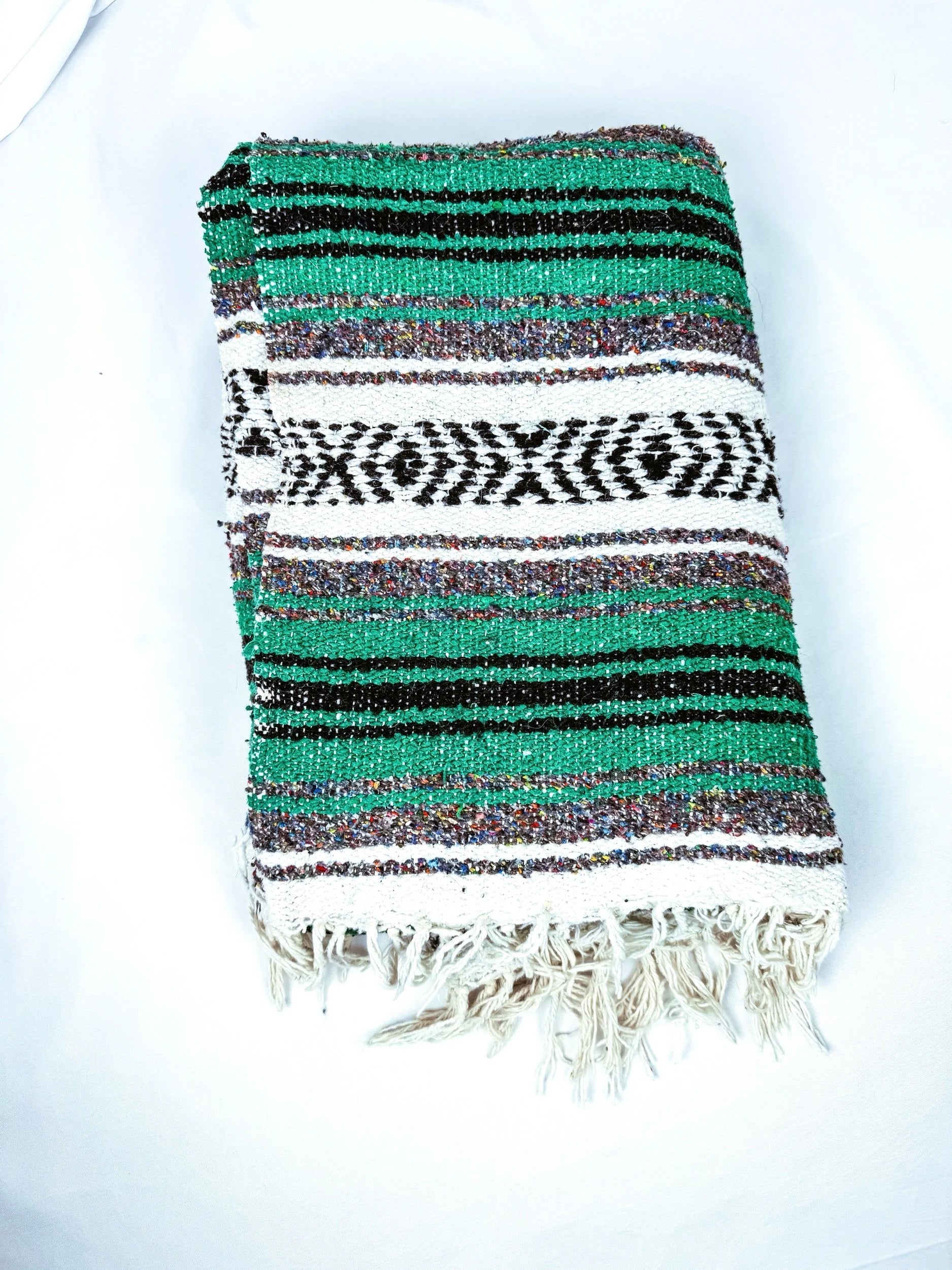 Green/Grey Fringed Southwestern Blanket