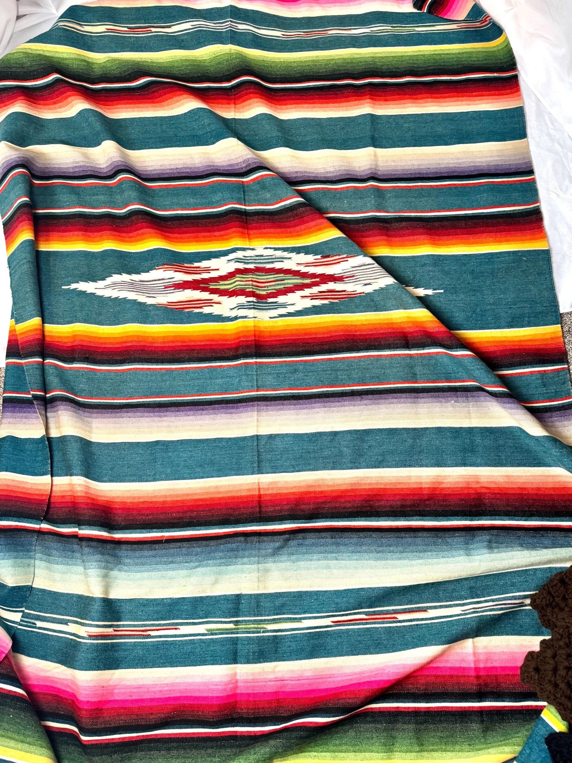 Wool Vintage Mexican Serape, Hand-Loomed