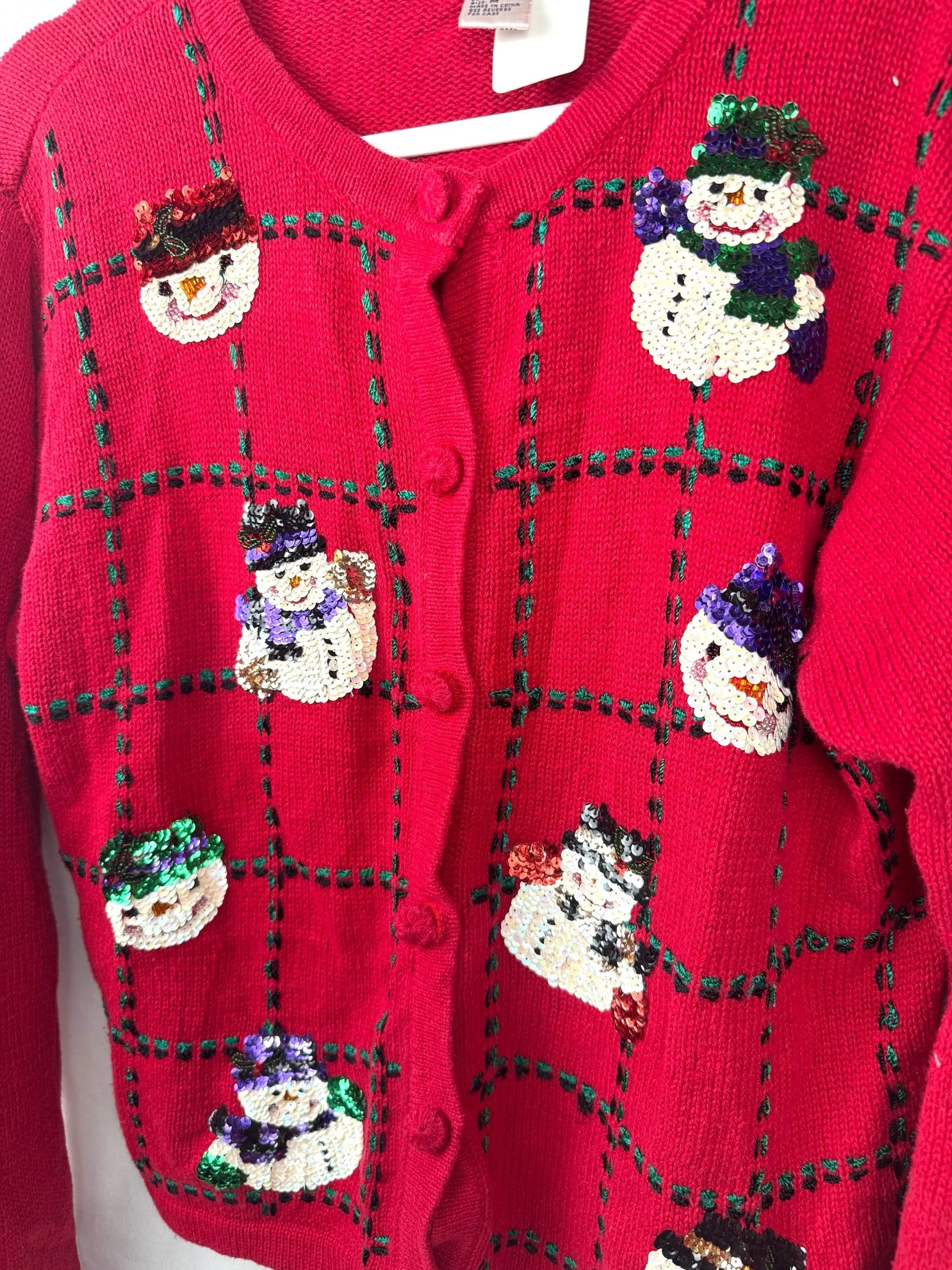 Lemon Grass Sequin Snowman Knit Cardi