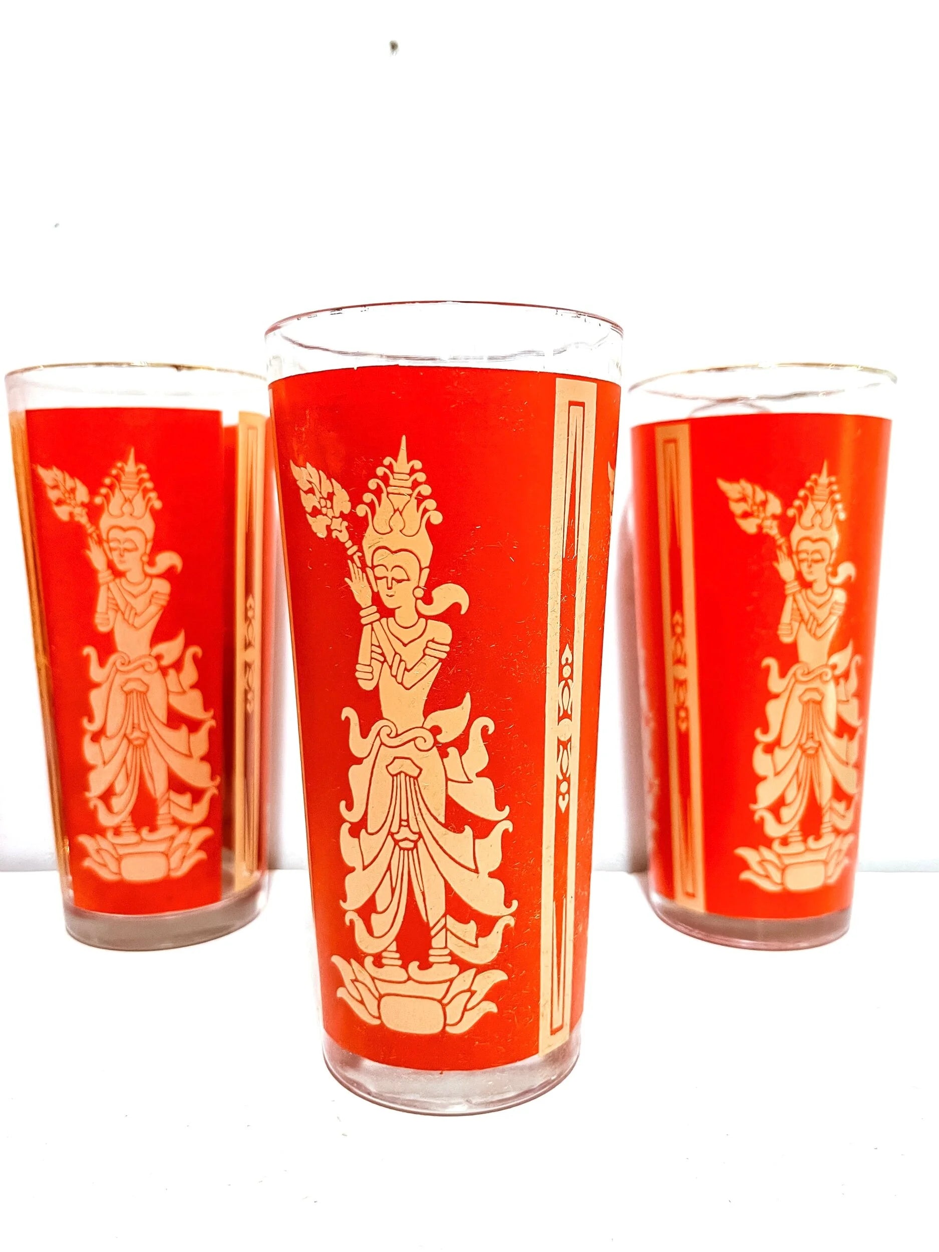 Set of 4 Vintage Thai Goddess Highball Glasses