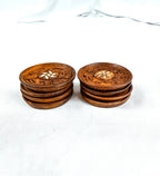Set of 8 Vintage Carved Wood Coasters