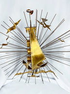 Large Signed Torch Cut Brass Sunburst MCM Wall Sculpture