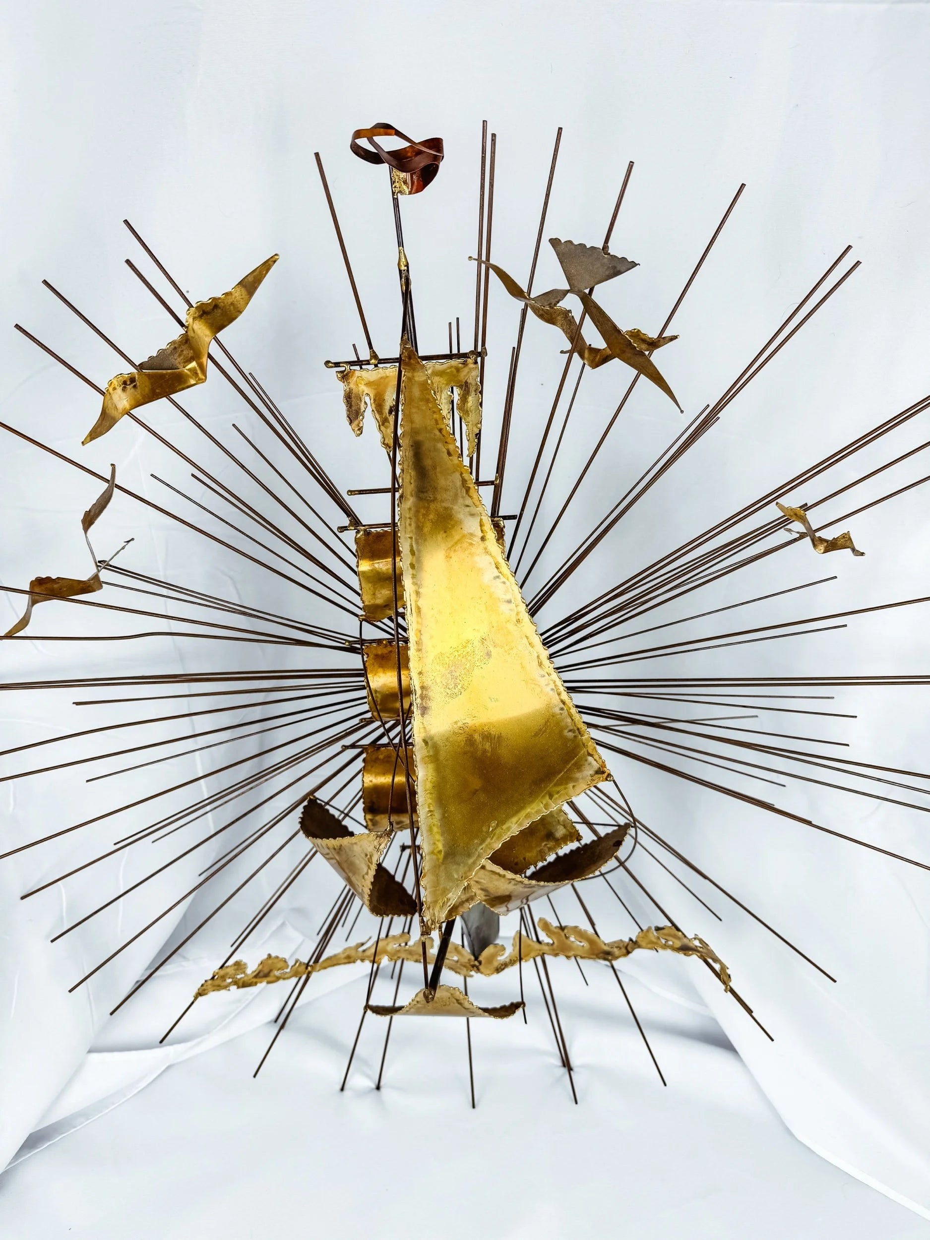 Large Signed Torch Cut Brass Sunburst MCM Wall Sculpture