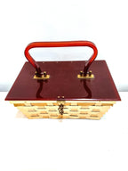 RARE 1950s Dorset and Rex Fifth Ave Woven Metal Box Purse with Acrylic Lid