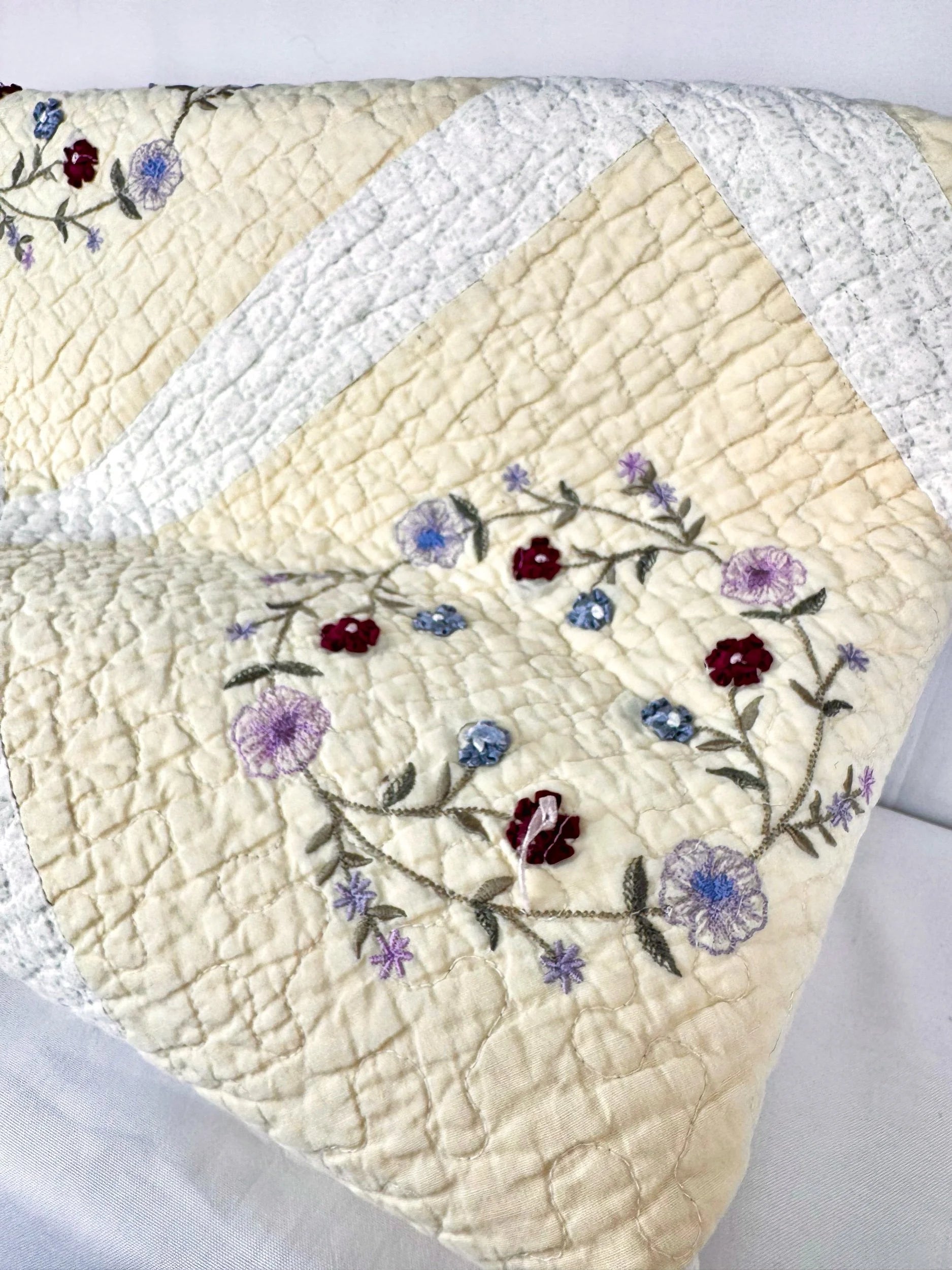 Butter Yellow Hand-Embroidered Quilt