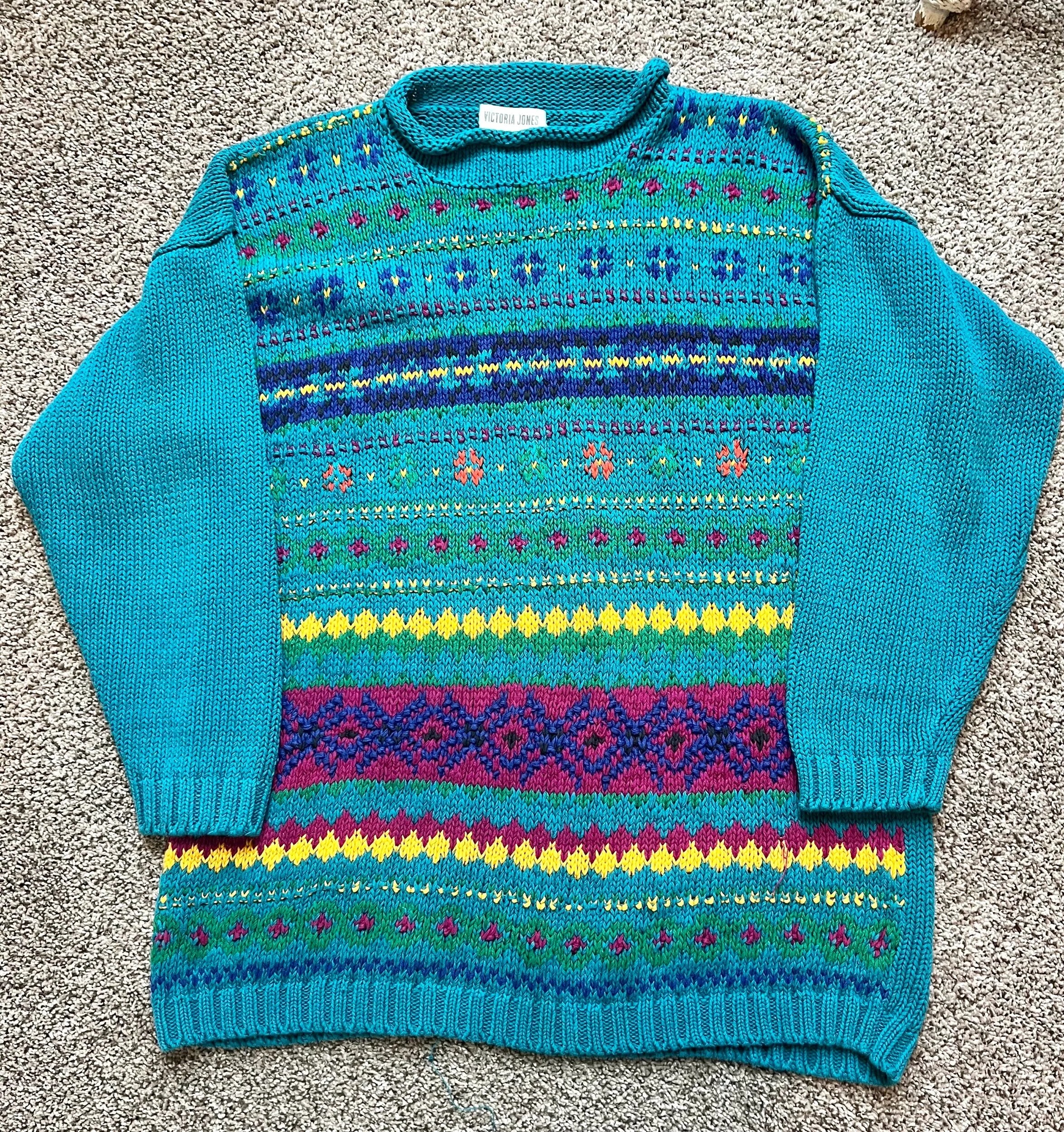 Teal Knit Floral Oversized Sweater