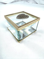 Silver Heart Mirrored Glass and Brass Box