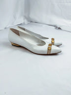 Bruno Magli White/Gold Leather Kitten Heels