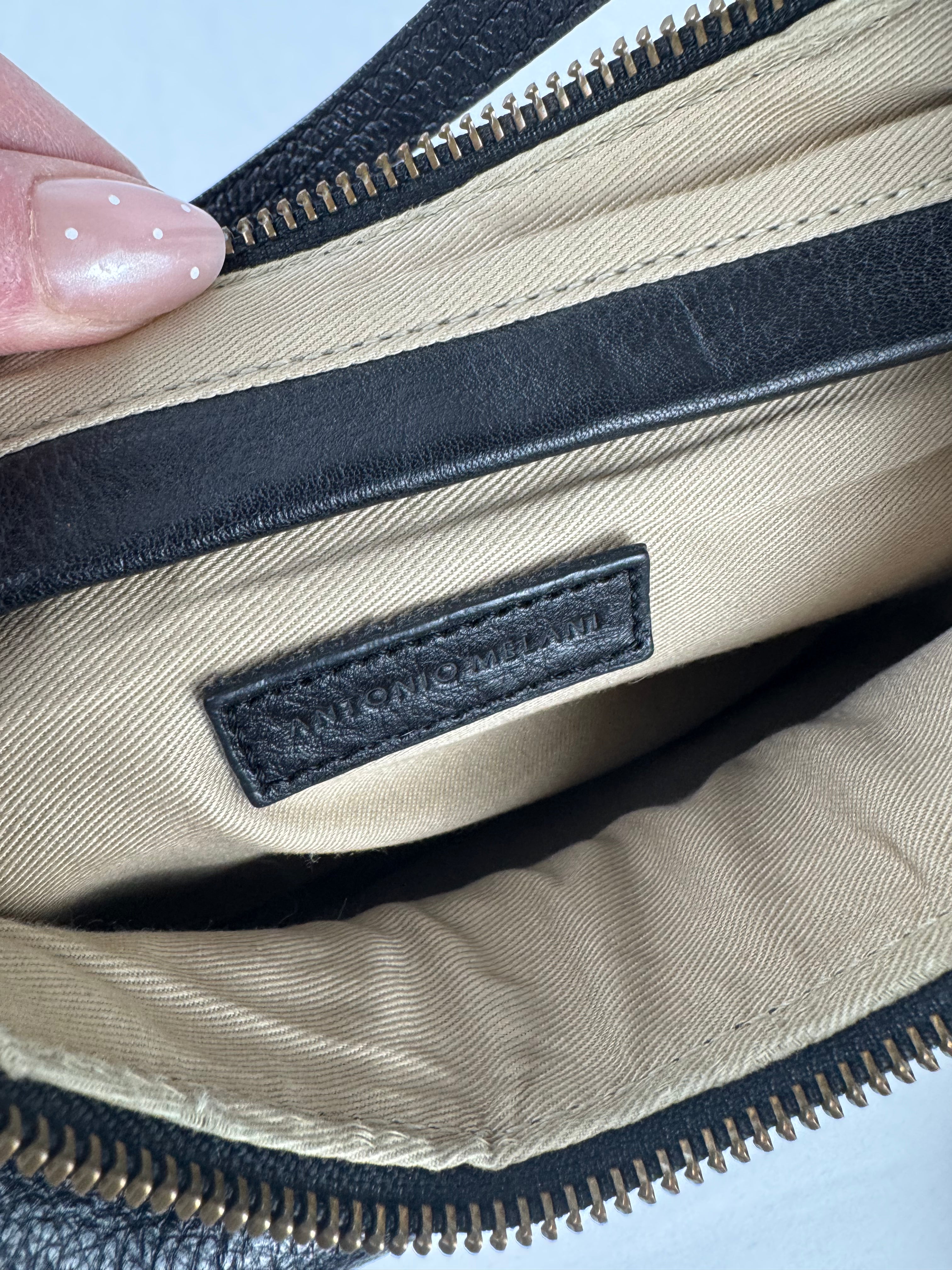 Antonio Melani Y2K Black Pebbled Leather Floral Shoulder Bag