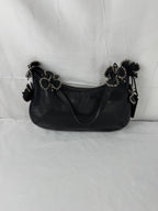 Antonio Melani Y2K Black Pebbled Leather Floral Shoulder Bag