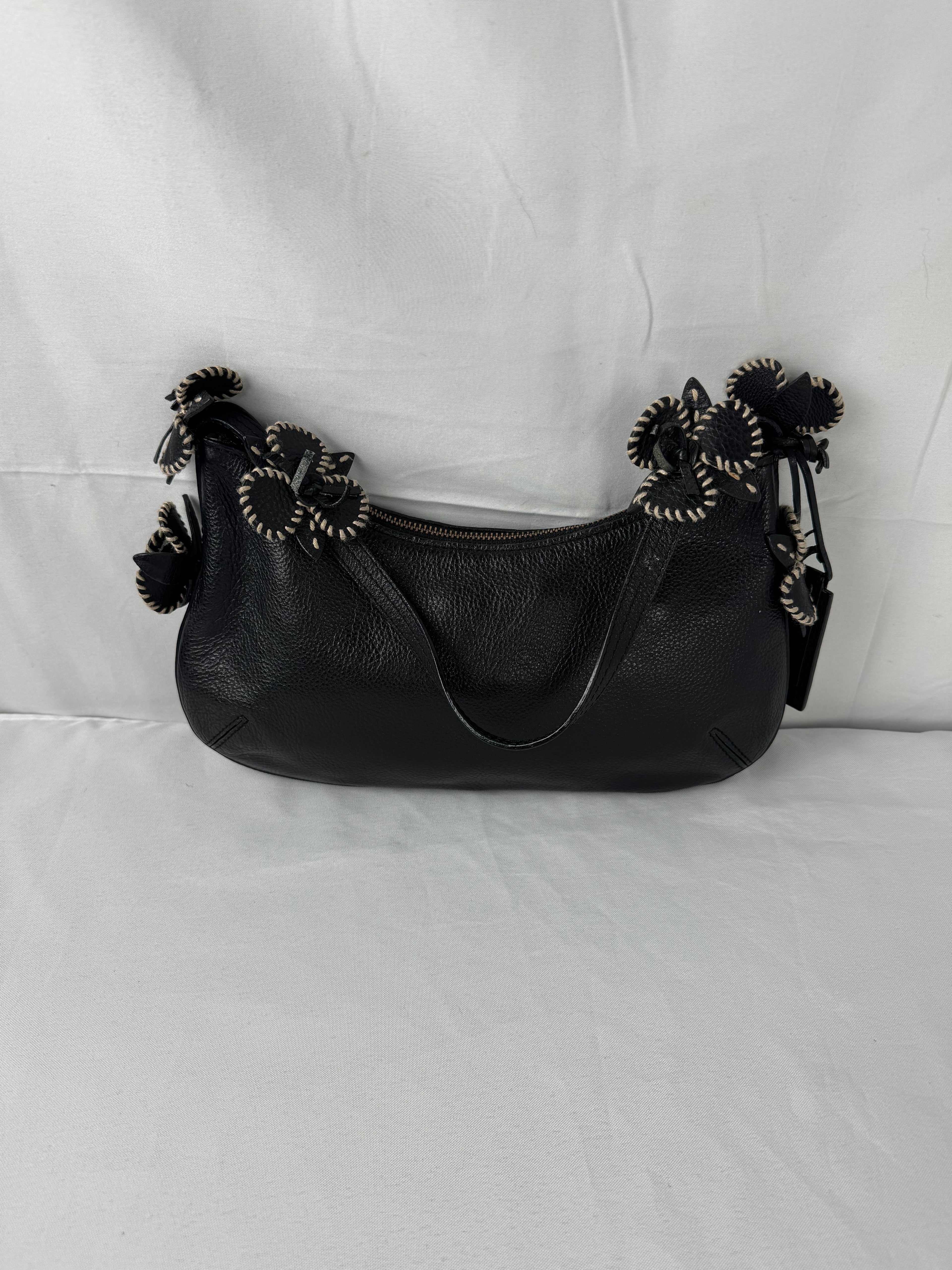 Antonio Melani Y2K Black Pebbled Leather Floral Shoulder Bag
