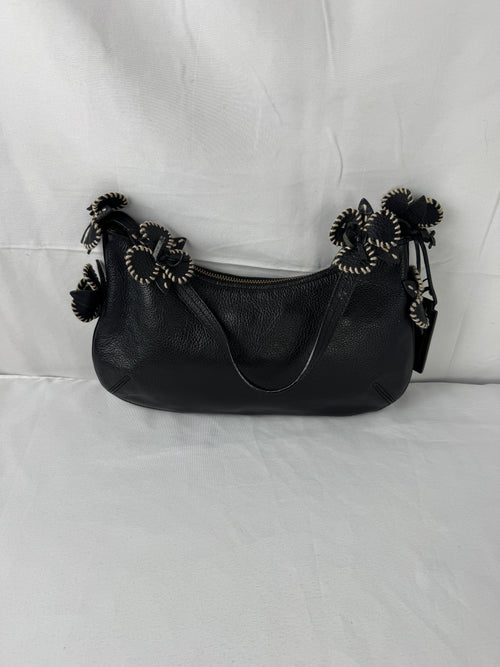 Antonio Melani Y2K Black Pebbled Leather Floral Shoulder Bag