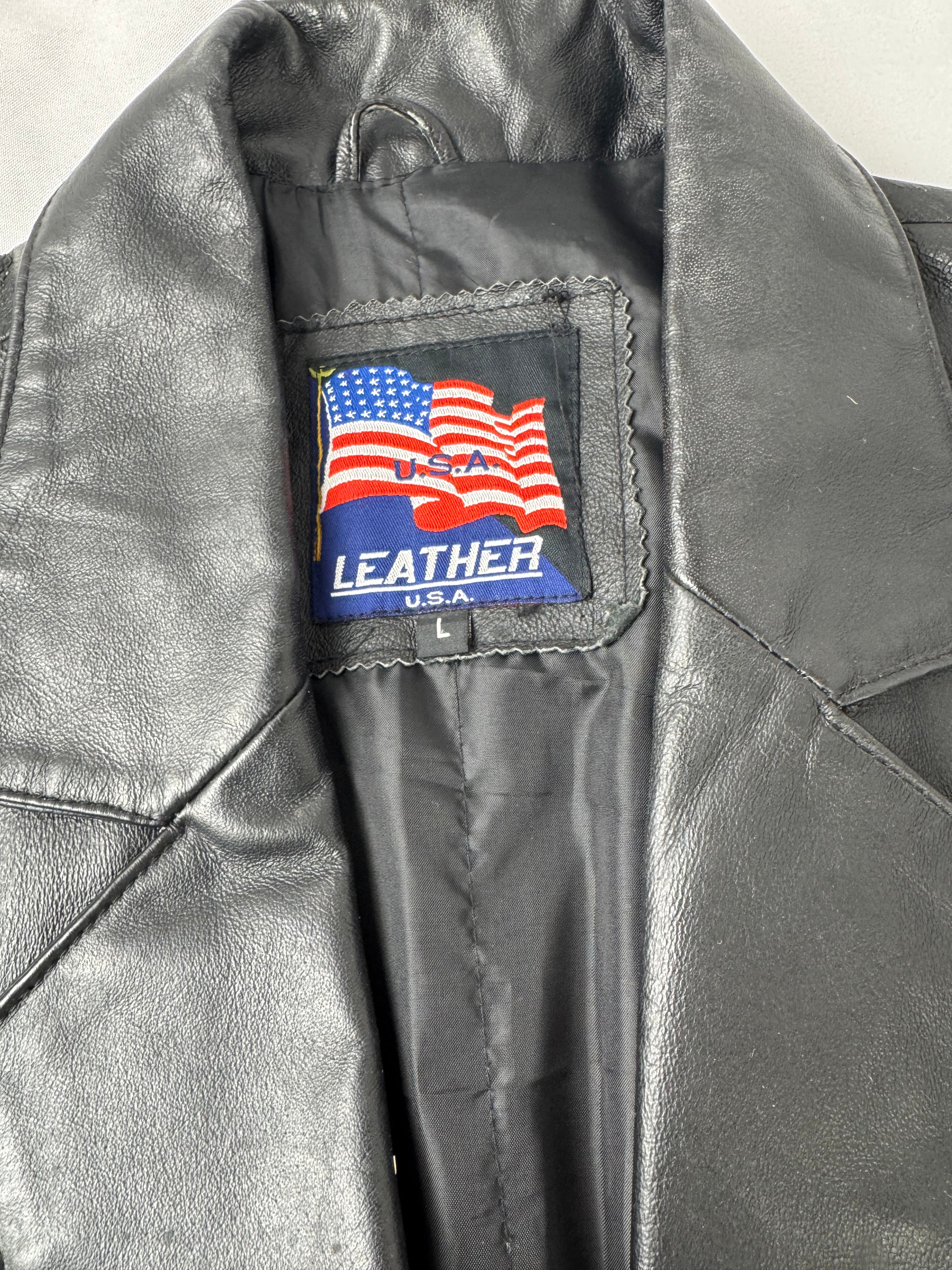 VINTAGE Leather USA Black Leather Jacket, Large