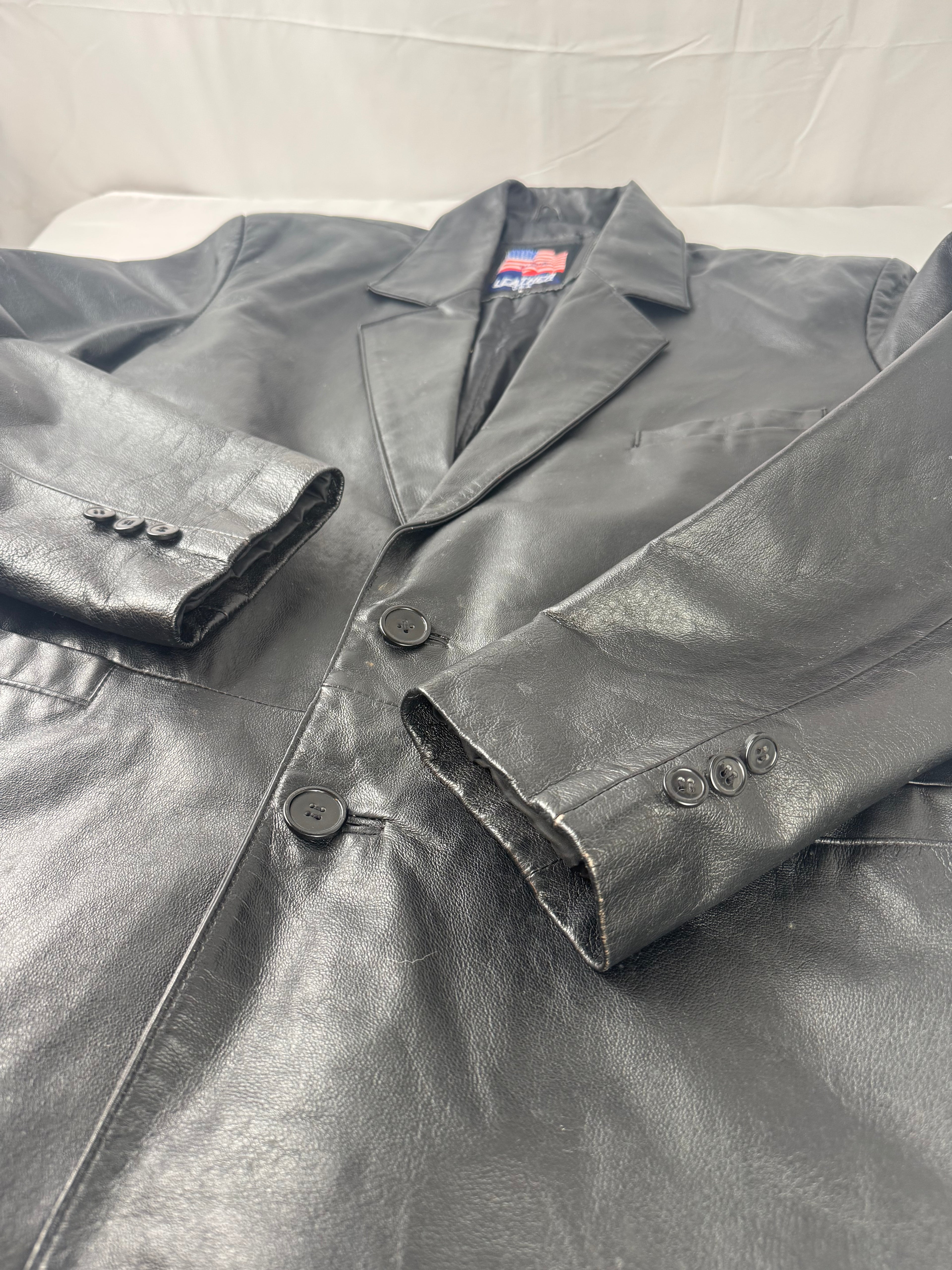 VINTAGE Leather USA Black Leather Jacket, Large
